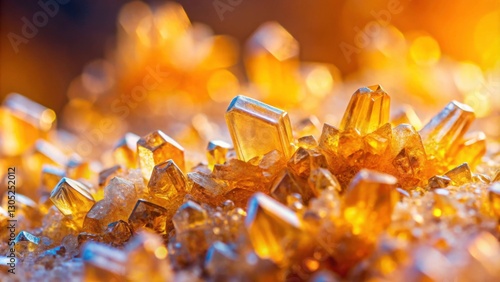Vibrant Golden Crystals on a Sparkling Surface in Bright Light