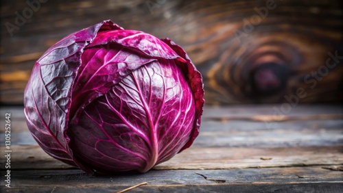 Fresh Organic Purple Cabbage on Rustic Wooden Background