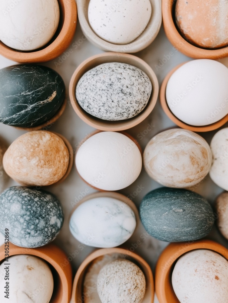 Minimalist Texture Study Neutral Palette Ceramic Eggs in Terracotta Vessels - Contemporary Design Exploration of Natural Materiality and Organic Form Minimalist Texture Study Neutral Palette Ceramic Eggs in Terracotta Vessels - Contemporary Design Exploration of Natural Materiality and Organic Form