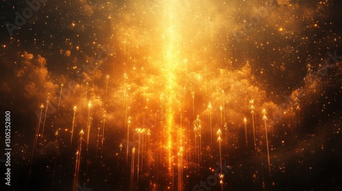 Golden Light Beams and Sparkles Abstract Cosmic Background
