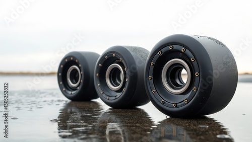 Three Skateboard Wheels on White Background
