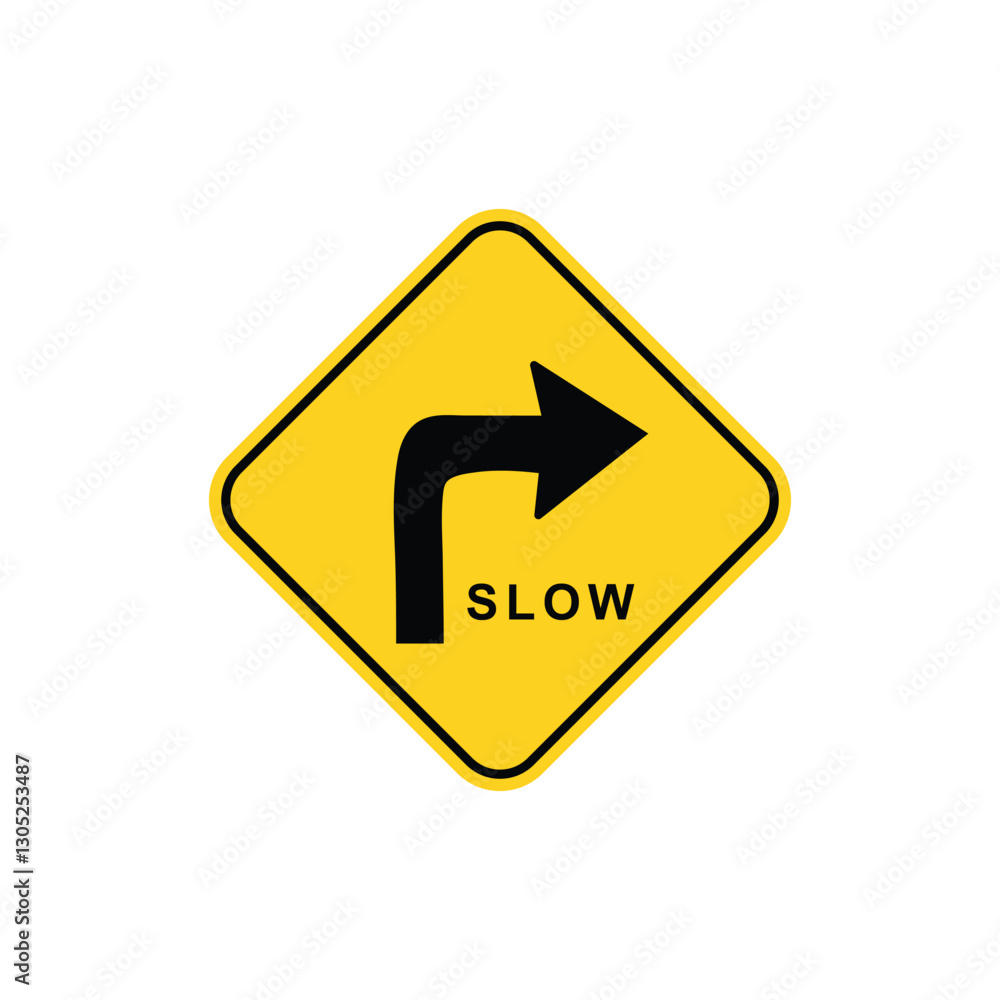 Right turning slow motion arrow road sign vector on white background Right turning slow motion arrow road sign vector on white background