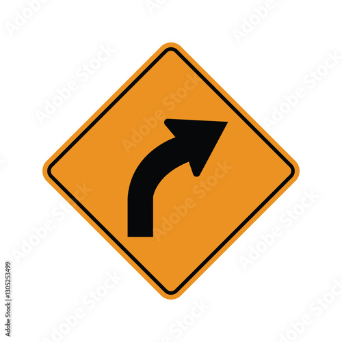 Right turning road direction road sign vector on white background