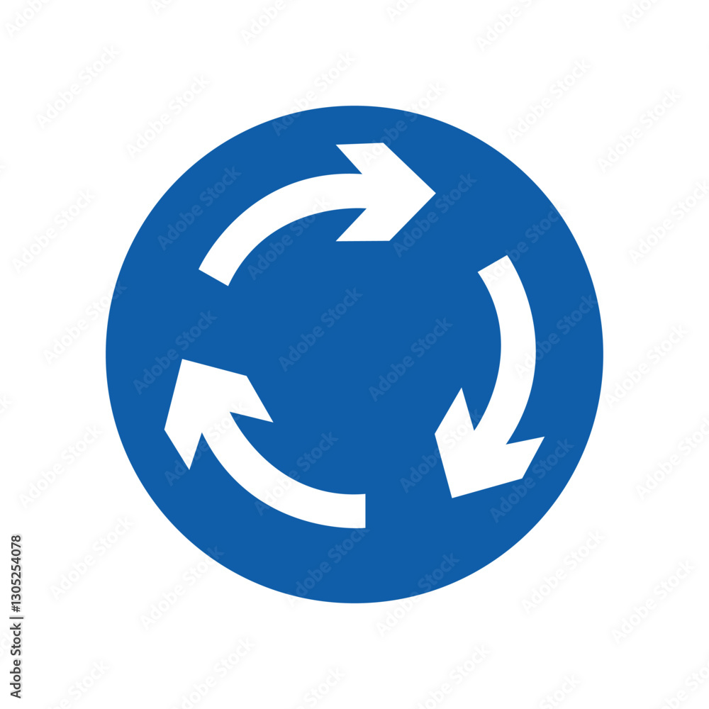 Round traffic sign, Roundabout Sign. Traffic Road Sign vector on white background Round traffic sign, Roundabout Sign. Traffic Road Sign vector on white background