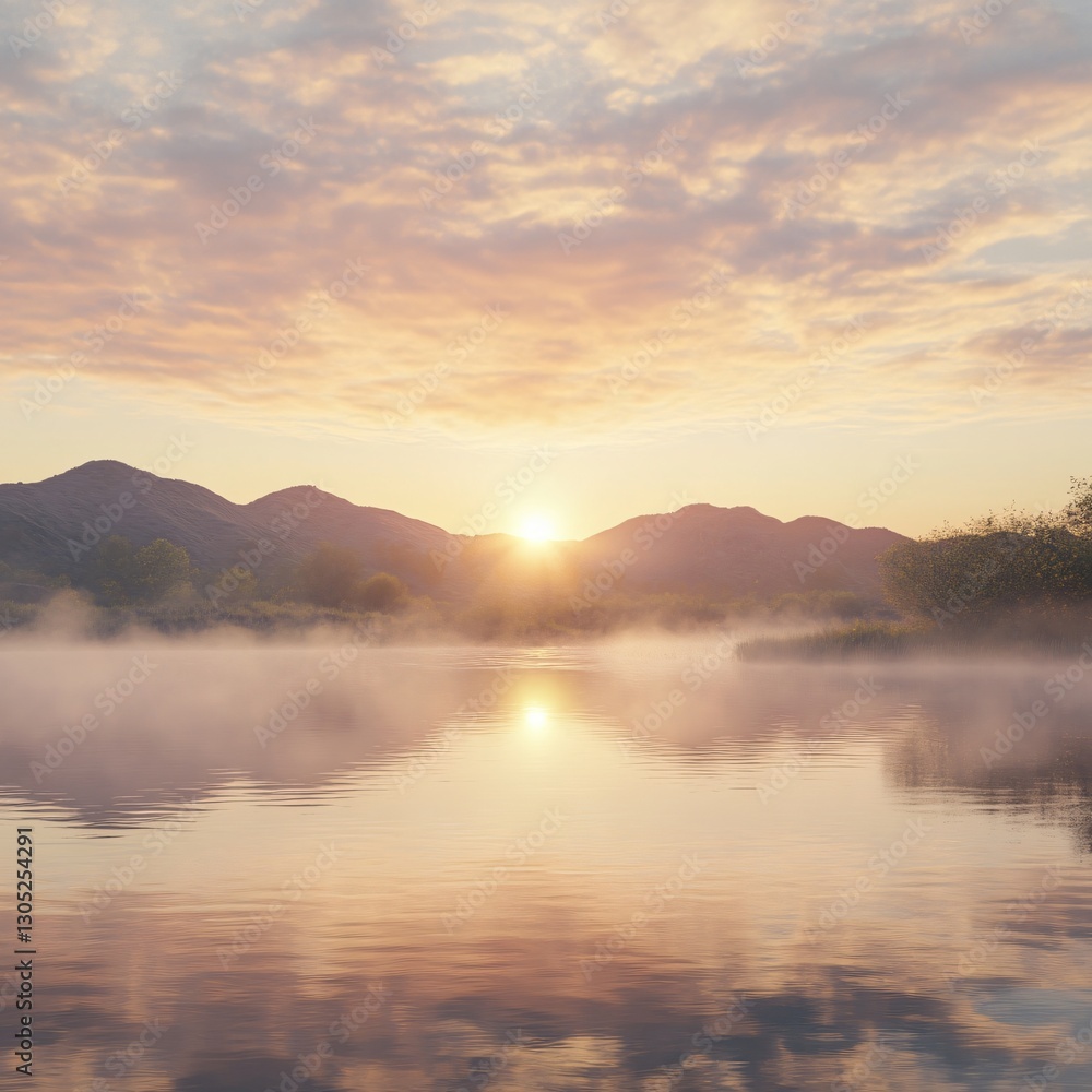 Fototapeta premium Sunrise reflection over calm lake mountain landscape nature photography serene environment scenic view tranquility concept
