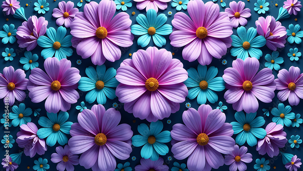 violet teal flowers create symmetrical optical illusion effect beautiful floral violet teal flowers create symmetrical optical illusion effect beautiful floral
