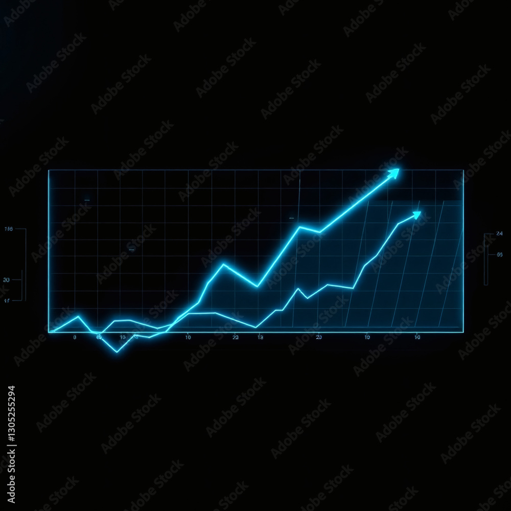 Naklejka premium financial growth chart with neon blue lines against a dark background | generative AI