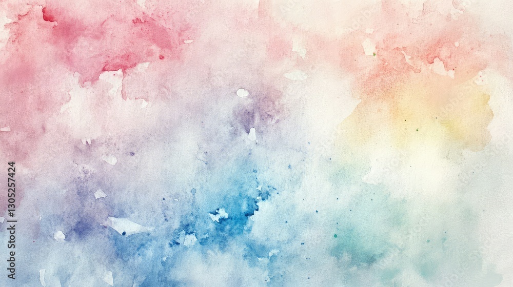 Obraz premium Soft Pastel Watercolor Background Blending Shades of Pink, Blue, and Yellow for Art Projects, Invitations, and Creative Design Needs in a Dreamy Style