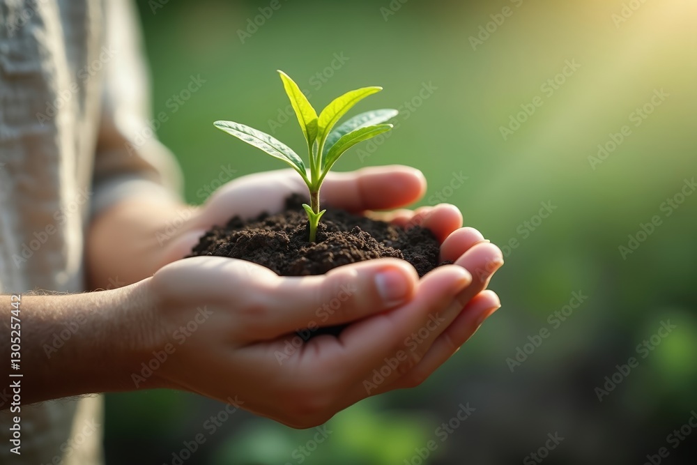 A Person Holding a Small Plant in Their Hands - Generative AI A Person Holding a Small Plant in Their Hands - Generative AI