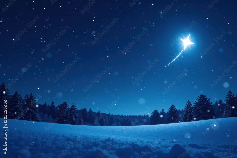 Fototapeta premium Dark blue night sky, twinkling stars, single shooting star, Christmas card background , design, texture, graphic
