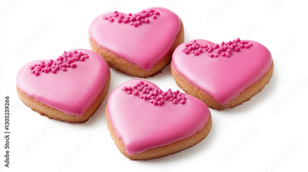 Heart-shaped cookies coated with raspberry powder and decorated with pink chocolate glaze. Isolated on a white background. Perfect for Valentine's Day, celebrations, and sweet dessert designs. Heart-shaped cookies coated with raspberry powder and decorated with pink chocolate glaze. Isolated on a white background. Perfect for Valentine's Day, celebrations, and sweet dessert designs.