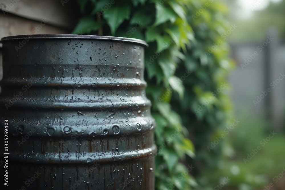 A Close up of a Metal Barrel Next to a Building - Generative AI A Close up of a Metal Barrel Next to a Building - Generative AI