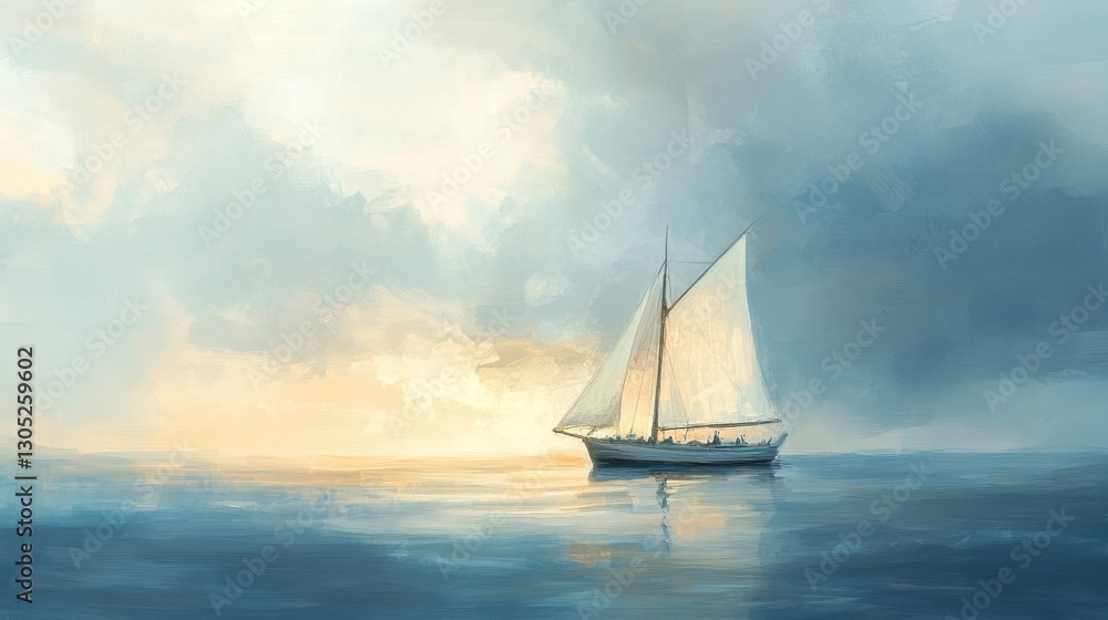 Fototapeta premium Sailboat at Sunset: Serene Ocean Voyage. (10)