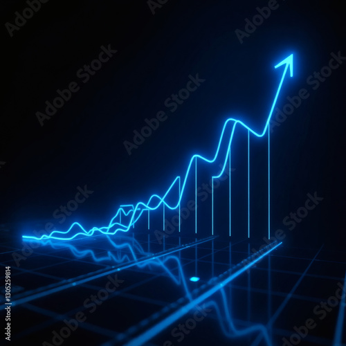 futuristic data visualization of a neon blue financial growth chart 