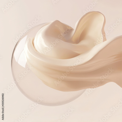 Abstract beige background with glass ball and fabric
