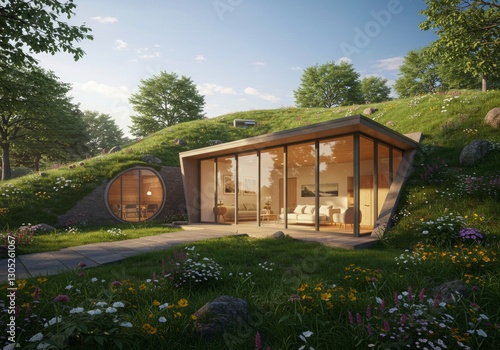 An underground home with natural insulation and energy-efficient design.

