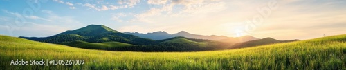 Eco-Conscious Serenity Golden Wheat Fields and Mountain Sunrise - Sustainable Landscape for Climate Hope and Regenerative Design Narratives