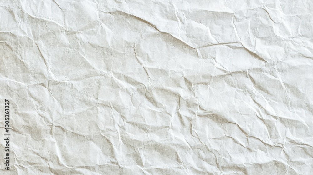 Crumpled White Paper Texture Showing Unique Creases and Wrinkles Ideal for Creative Backgrounds, Stationery Designs, and Artistic Projects in Various Contexts