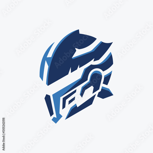 A futuristic blue warrior helmet logo with sharp, angular details, symbolizing strength, strategy, and resilience. Perfect for gaming, esports, branding, or military-themed designs.