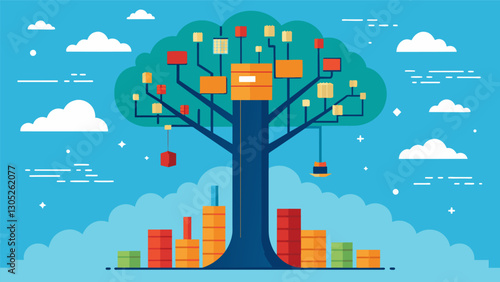 The tree seemed to tower over everything else in its surroundings reminding us of the allencompassing presence of data in our lives.. Vector illustration
