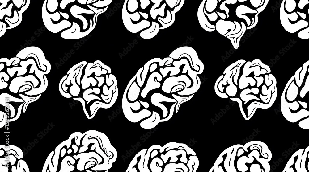 Brain Pattern: A repeating pattern of stylized brains, set against a dark backdrop, suggesting the power of thought and the intricacy of the mind. Brain Pattern: A repeating pattern of stylized brains, set against a dark backdrop, suggesting the power of thought and the intricacy of the mind.