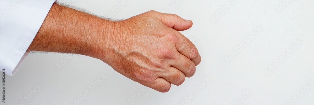 Fototapeta premium Compassionate Care Gesture Empathetic Medical Professionals Hand in Minimalist Health Tech Setting - Wellness Innovation and Human-Centered Healthcare Design