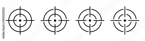 Aim icon set. Target aim symbol. Sniper crosshair. Shooting game and accuracy. Editable width