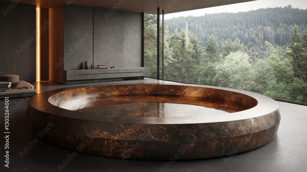 Fototapeta premium Modern Copper Bathtub with Mountain View