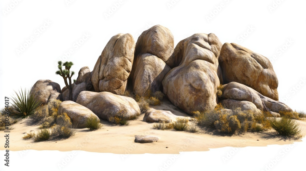 Rocks on a white background. Set of massive boulders in a dry desert landscape on white background Rocks on a white background. Set of massive boulders in a dry desert landscape on white background