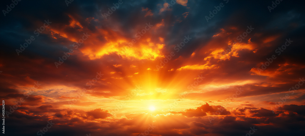 Fototapeta premium a vibrant sunrise with rays of golden light piercing through the clouds,