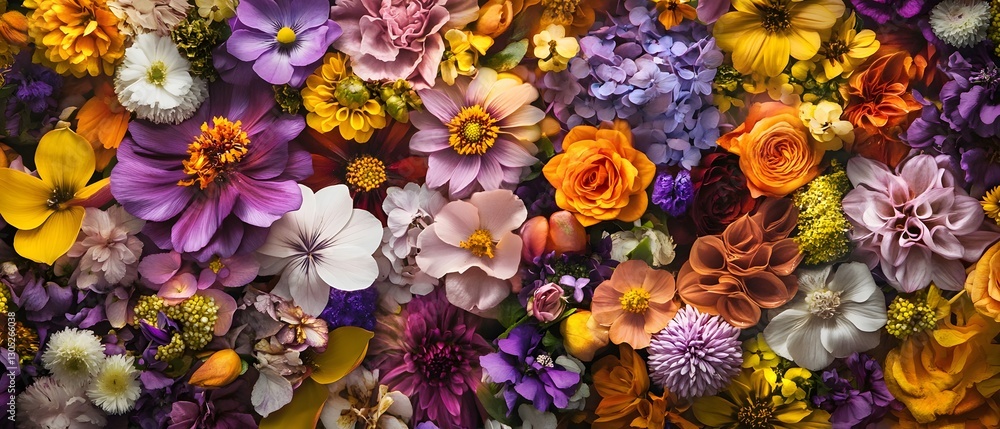 Vibrant and Lush Floral Bouquet Arrangement with Diverse Blooms in Rich Colors such as Purple Orange and Yellow A Beautiful and Elegant Botanical Display Perfect for Weddings Events or Home Decor Vibrant and Lush Floral Bouquet Arrangement with Diverse Blooms in Rich Colors such as Purple Orange and Yellow A Beautiful and Elegant Botanical Display Perfect for Weddings Events or Home Decor
