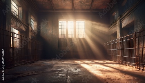 Wallpaper Mural old grunge empty abandoned jail cell with sunlight streaming through bars Torontodigital.ca