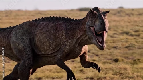 Giganotosaurus Roaring in Cretaceous Landscape