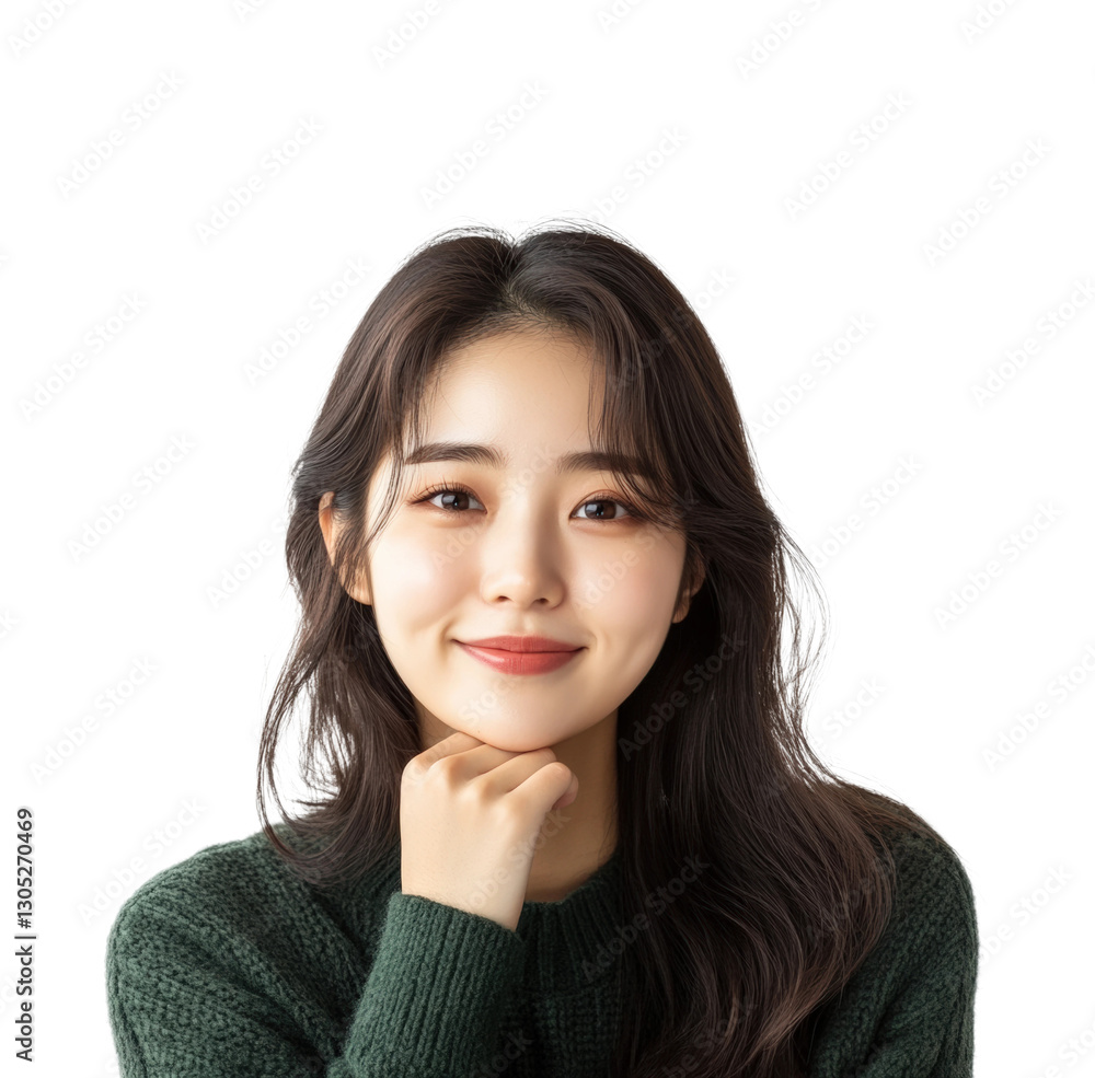 Young korean woman urban contemplation isolated on transparent background png Young korean woman urban contemplation isolated on transparent background png