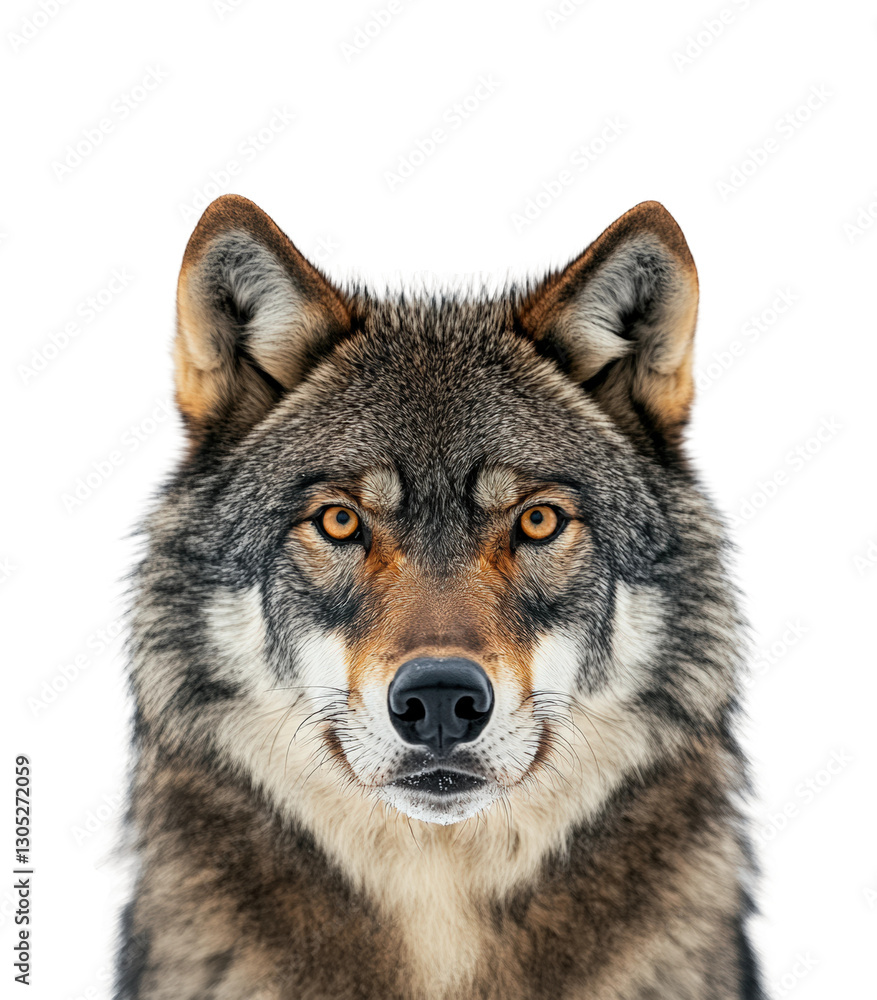 Fototapeta premium Gray wolf portrait in forest isolated on transparent background png