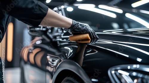Car Detailing Process with a Professional Cleaning Tool in Action