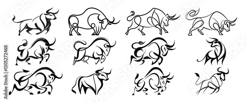 line drawing Bull cow icon Vector illustration, cow drawing with line art style. simple design outline style