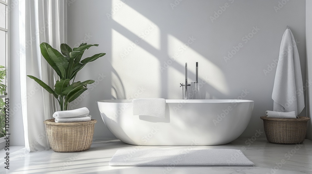 Fototapeta premium beautiful bathtub in a minimalist white bathroom