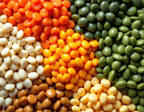 Assorted high protein legumes for healthy eating and nutrition concepts photo