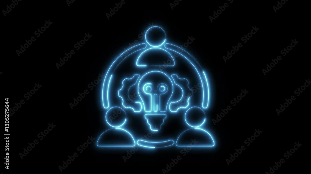Glowing neon creative-team icon isolated on black background. HD Video motion graphic animation icon Glowing neon creative-team icon isolated on black background. HD Video motion graphic animation icon