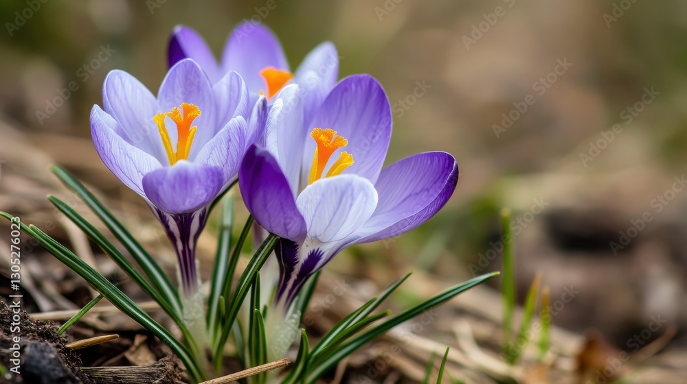 Fototapeta premium Modern Spring Renewal Vibrant Crocus Blossoms Signaling Eco-Wellness Trends in Botanical Macro for Sustainable Lifestyle Inspiration