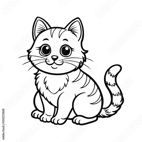 A cute, chubby kitten vector art Illustration ideal for coloring