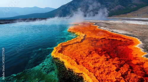 Vibrant Hot Spring at Yellowstone with Colorful Mineral Deposits