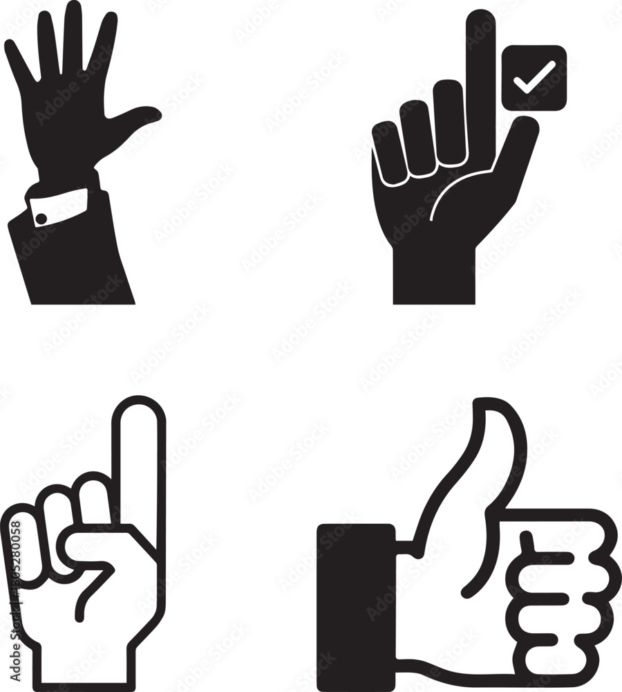 Set of hand gestures representing different actions Set of hand gestures representing different actions