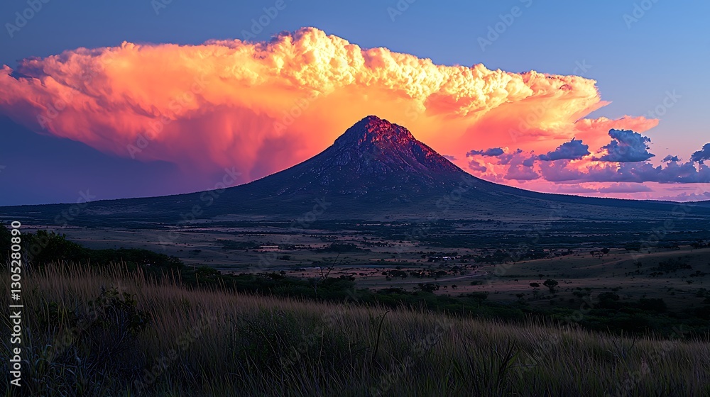 Fototapeta premium Majestic mountain peak under a dramatic cloud formation during sunrise