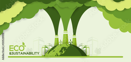 eco, sustainable development concept. eco friendly technology. World environment, green ecology, ESG for business and organization. Green template and Vector illustration.