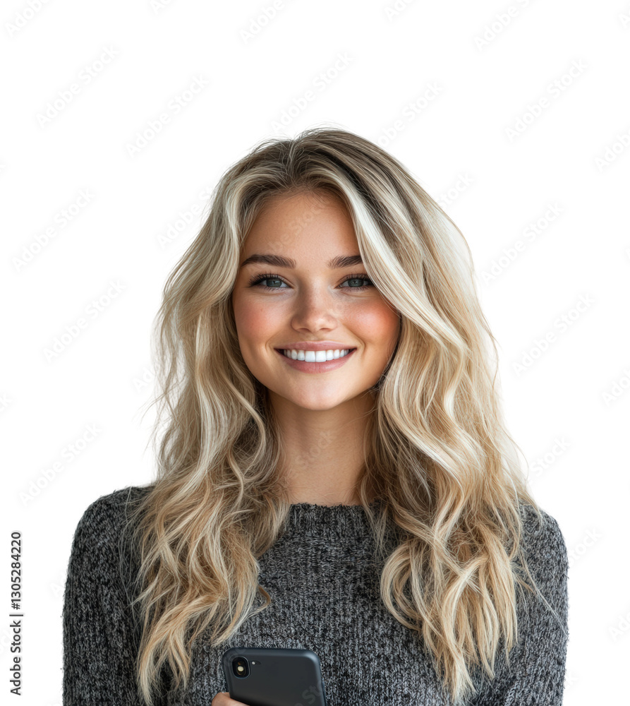 Smiling blonde in engaging isolated on transparent background png Smiling blonde in engaging isolated on transparent background png