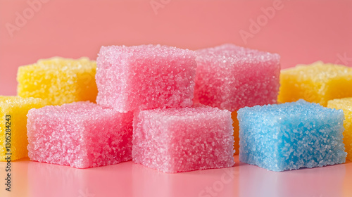 Colorful Sugar Cubes on Pink Background