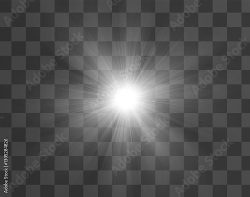 A bright, glowing light burst with a soft halo effect on a transparent background. Perfect for use in overlays, designs, or as a backdrop element to enhance visual appeal.
