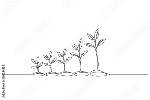 Continuous one-line drawing of plant growth stages and illustration of agriculture logos in pro vector format